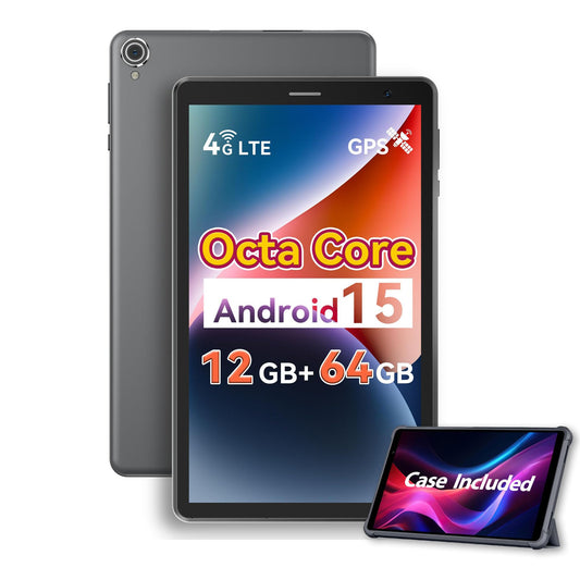 Topsand 8 Inch Tablet Android 15 Tablet with Sim Card Slot Uncloked Cellular Phone with 4G LTE Octa Core 12GB RAM 64GB ROM 2TB T