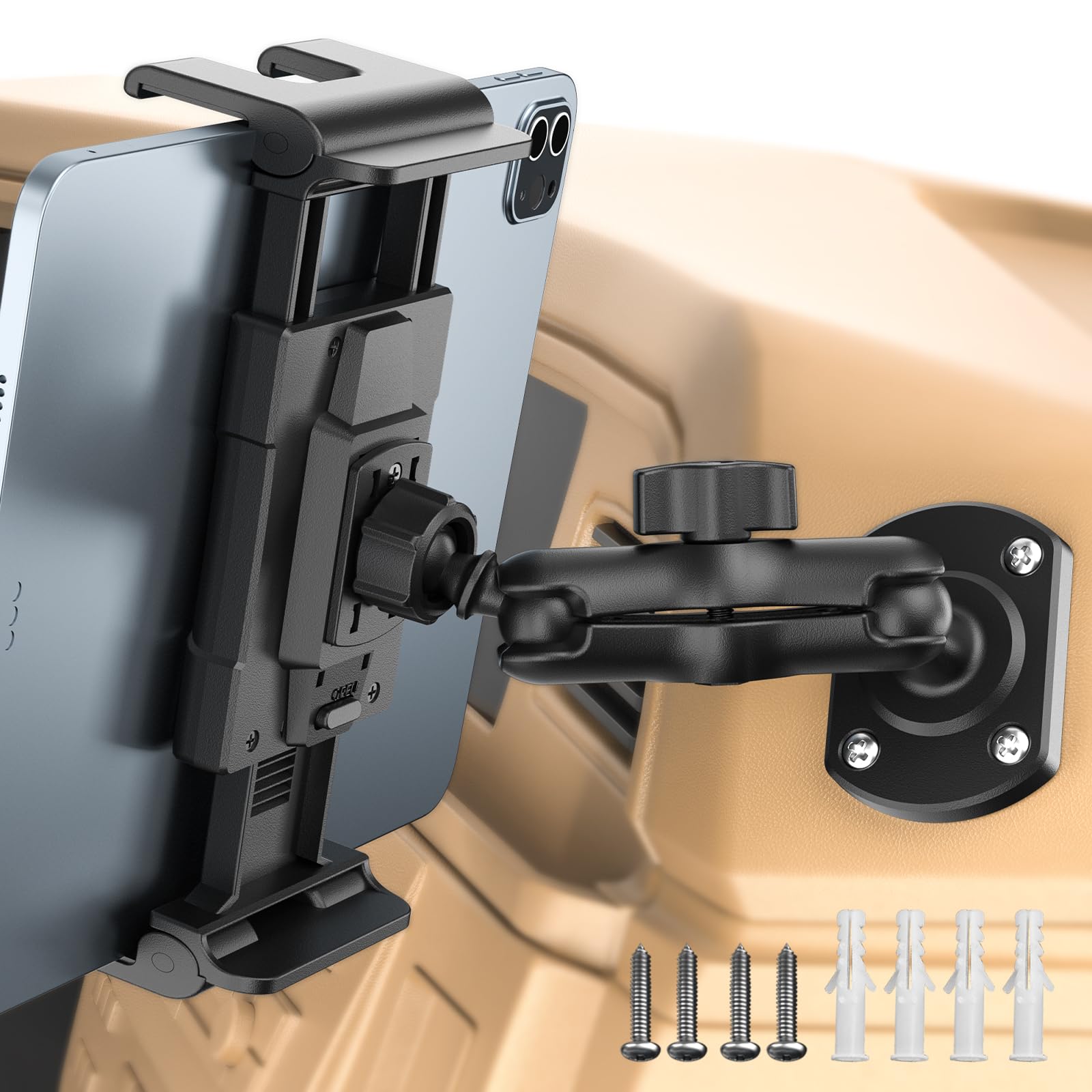 OHLPRO Tablet Holder for Car & Truck Dashboard Heavy Duty iPad Mount with Drill Base 360 Rotating Arm, Compatible with 5-13 Tabl