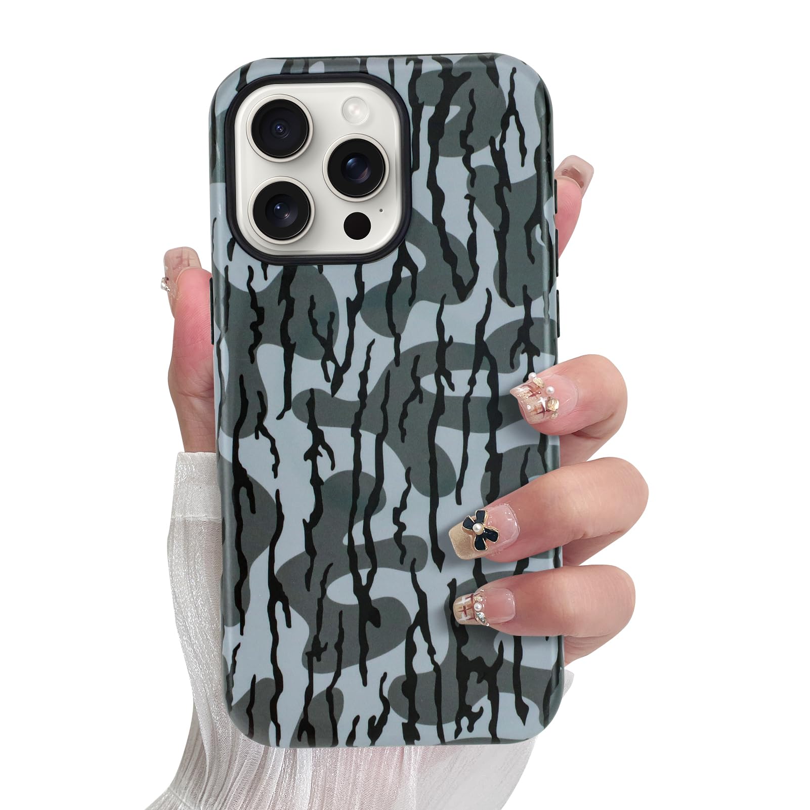 SOKAD Magnetic Camo Camouflage Phone Case for iPhone 16 Pro, Cute Camo Stripes Pattern Compatible with Magsafe Matte Protective