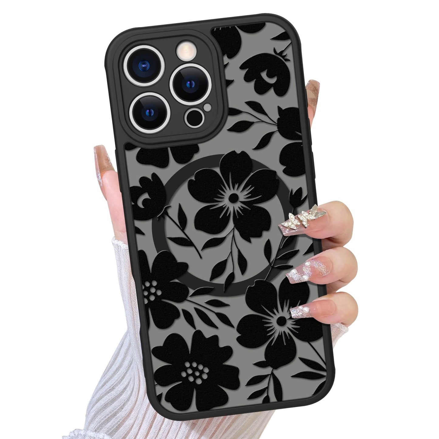 TEAUGHT Compatible with iPhone 16 Pro Case Support for MagSafe Cute Pattern Floral Flower Camera Protection Matte Skin-Touch Cov