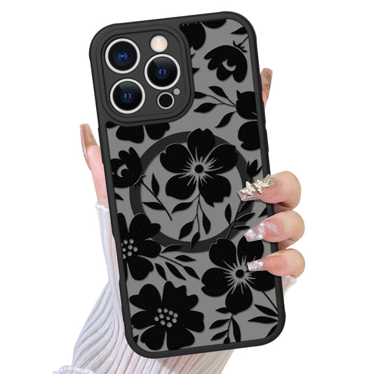 TEAUGHT Compatible with iPhone 16 Pro Max Case Support for MagSafe Cute Pattern Floral Flower Camera Protection Matte Skin-Touch