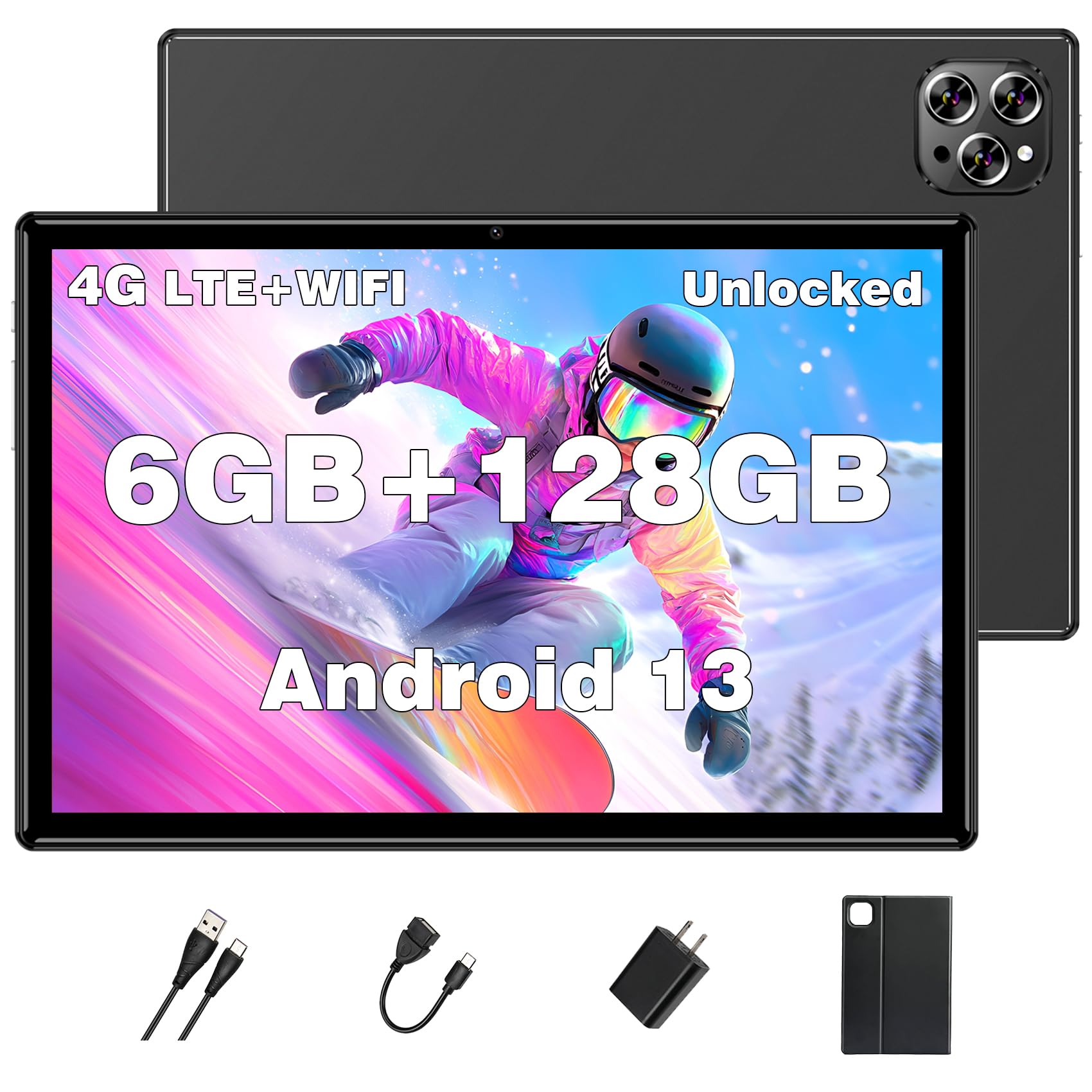 Tablet Android Tablets 10 Inch, Octa-Core Android 13 Unlocked Tablet with SIM Card Slot,128GB ROM+6GB RAM, 5MP+13MP Camera/5G WI