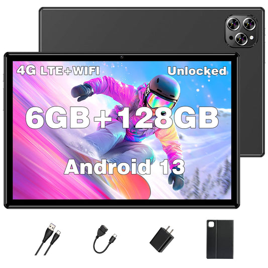 Tablet Android Tablets 10 Inch, Octa-Core Android 13 Unlocked Tablet with SIM Card Slot,128GB ROM+6GB RAM, 5MP+13MP Camera/5G WI