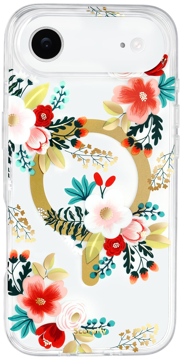 SCORPIFY for iPhone 17 Air Case [Compatible with MagSafe] with White Primrose Floral Design, Cute Clear Flower Magnetic Phone Co