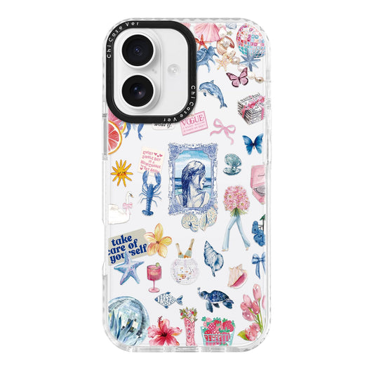 ChiCaseVer for iPhone 16 Case, Ocean Self-Care Collage Pattern with Sea Creatures, Military-Grade Drop Protection, Aesthetic Sof