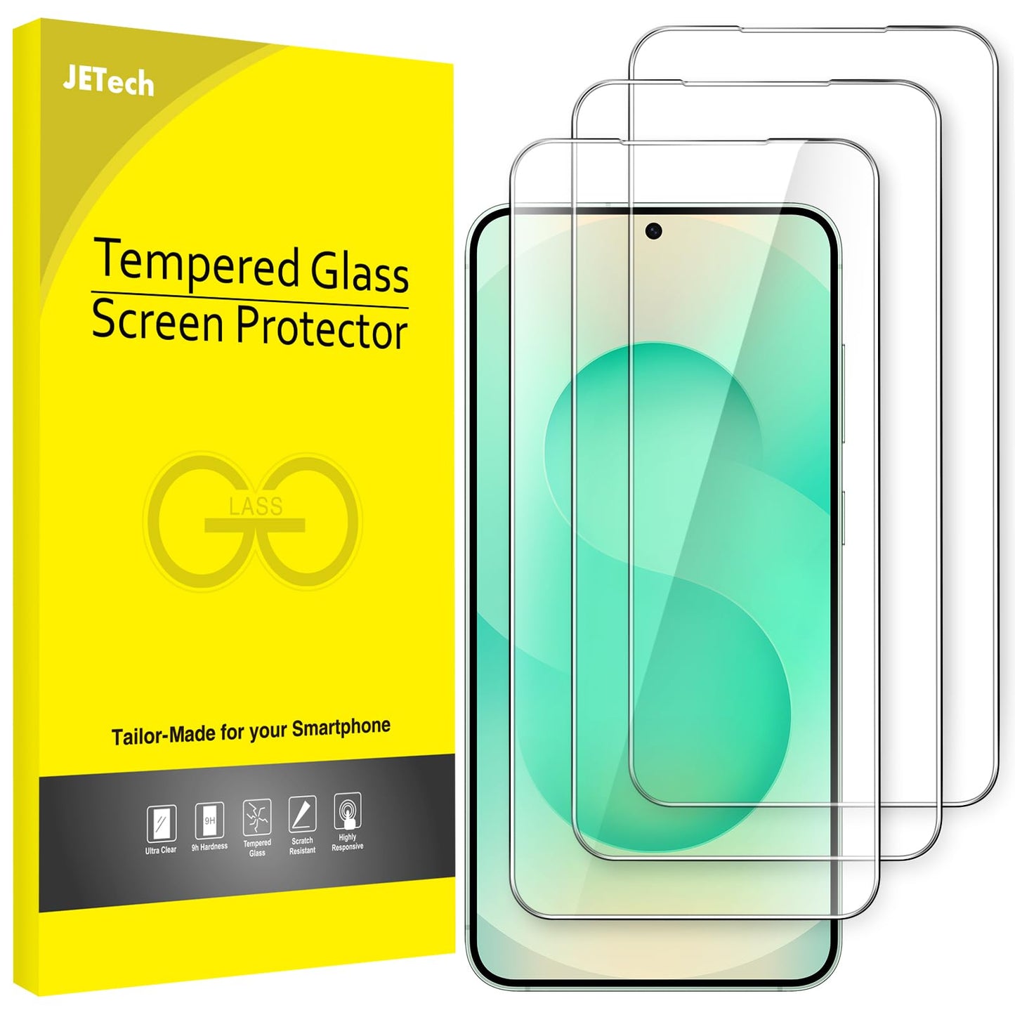 JETech Screen Protector for Samsung Galaxy S25+ / S25 Plus 5G, Tempered Glass Film, Fingerprint ID Compatible, HD Clear, 3-Pack
