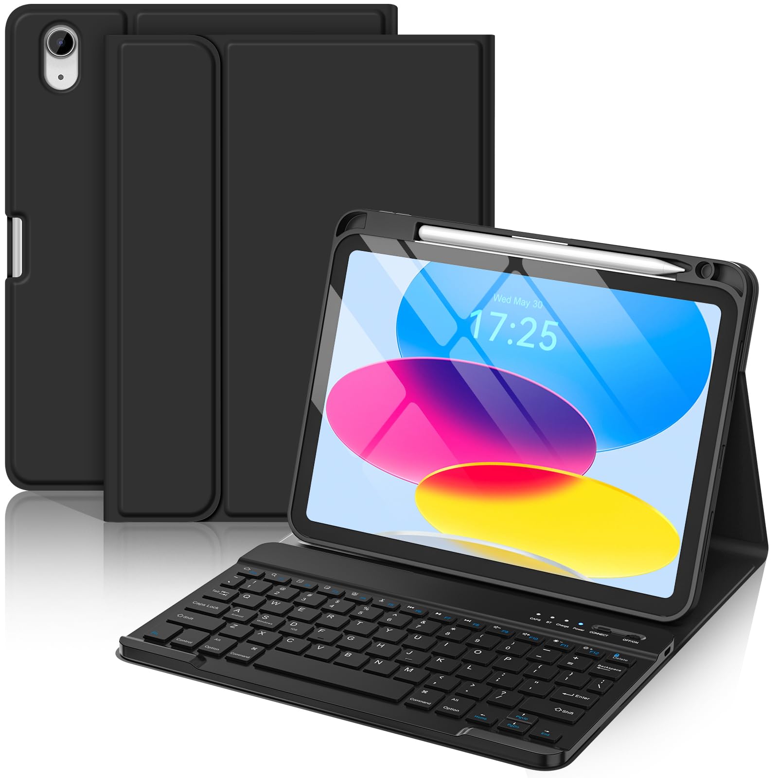 CC Store for iPad A16 11th 10th Generation Case with Keyboard - Detachable Folio Keyboard Cover with Pencil Holder for iPad 11-i