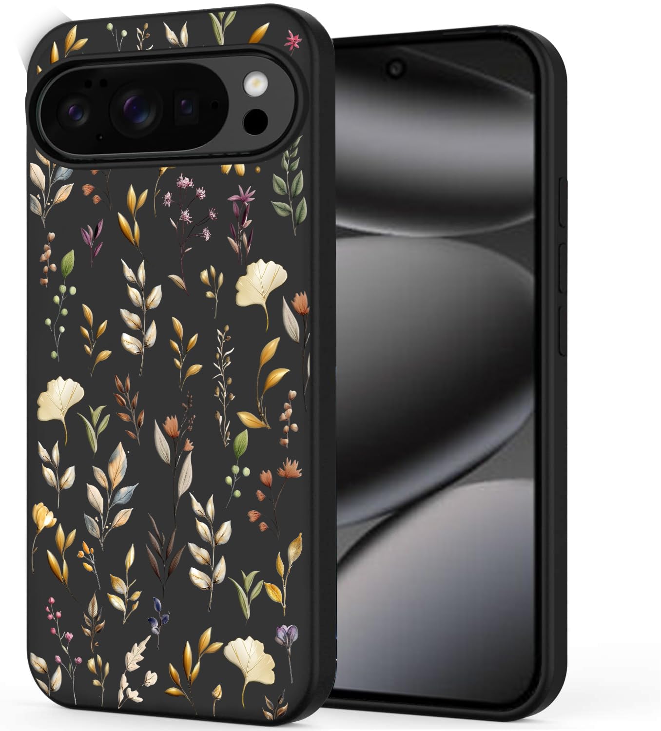 Unov Case Compatible with Pixel 10 Pixel 10 Pro 5G with Flowers Golden Floral Grily Embossed Pattern Design Slim Protective Soft
