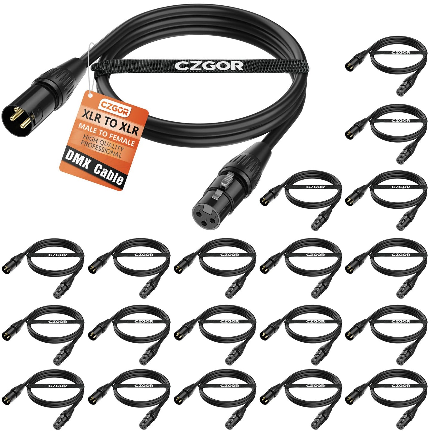 Czgor DMX Cable 50ft, Flexible 3 Pin Gold-Plated XLR Male to Female Cable Wire for Stage Lighting Signal XLR Connection Compatib