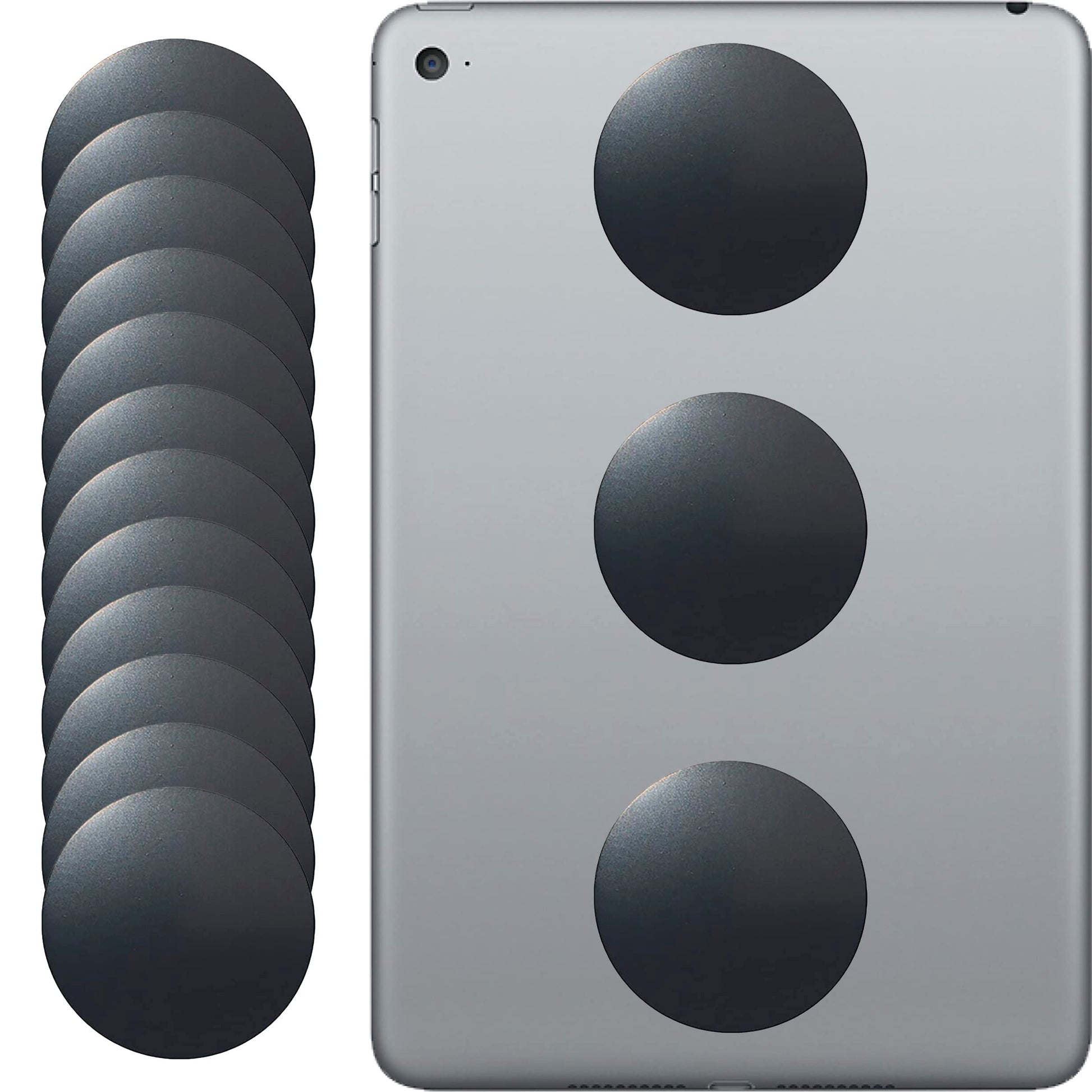 Tablet Metal Plates for Magnetic Car Mount, Wall, Magnets Kit. Replacement Set 2.4 of 12 Large Black Round Iron Discs for DIY, C