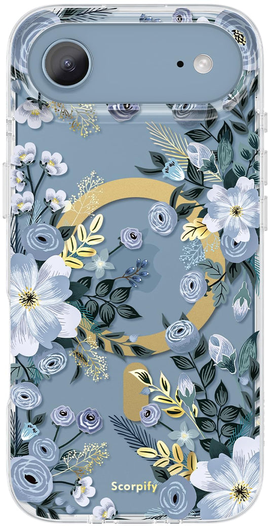 SCORPIFY for iPhone 17 Air Case [Compatible with MagSafe] with Blue Nemophila Floral Design, Cute Clear Flower Magnetic Phone Co