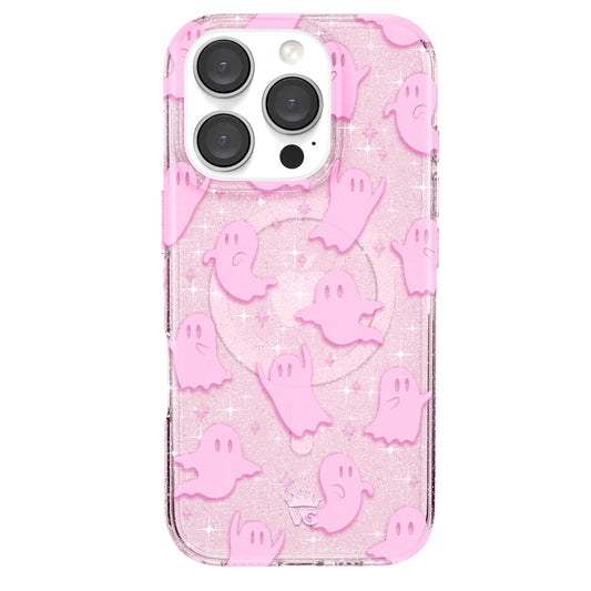VELVET CAVIAR for iPhone 16 Pro Case Halloween Ghost - Compatible with MagSafe [10ft Drop Tested] - Ghosted Pink Glitter