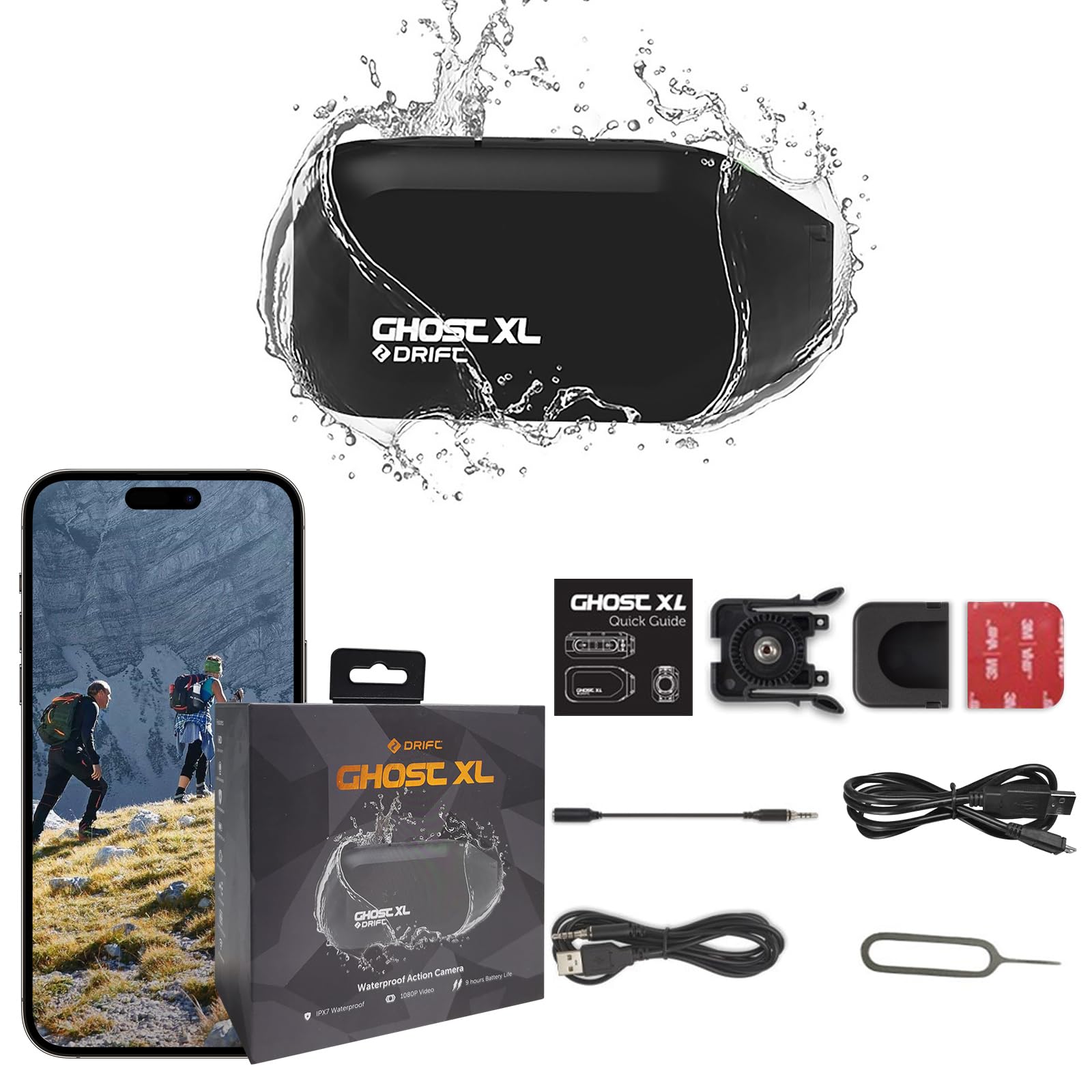 DRIFT Ghost XL Waterproof Action Camera, 9 Hour Battery 1080P WiFi Remote Control Sport Cameras with Helmet Cam Mount Accessorie