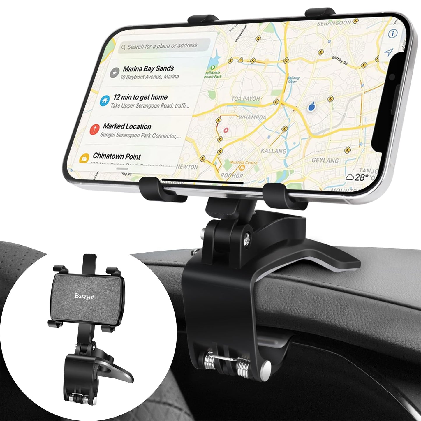 Bawyot Car Phone Holder Dashboard Phone Mount 360 Degree Rotation Multifunctional Clip Design Car Universal Phone Mount Compatib