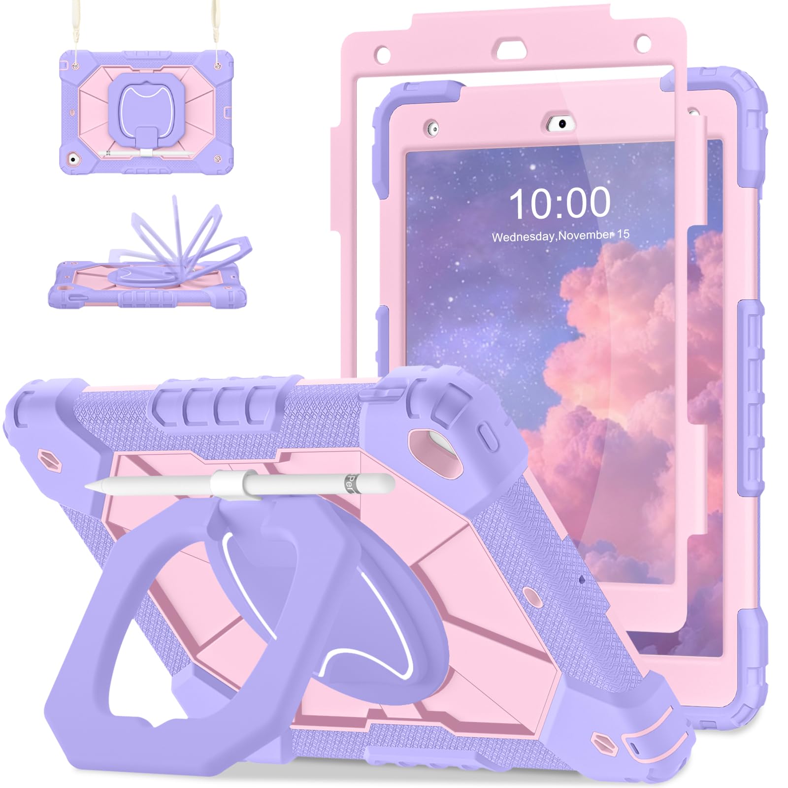Auizotl Case for iPad 9th/8th/7th Generation 10.2 Inch iPad Case 9th Generation with Screen Protector/Rotate Stand/Pen Holder,Mi