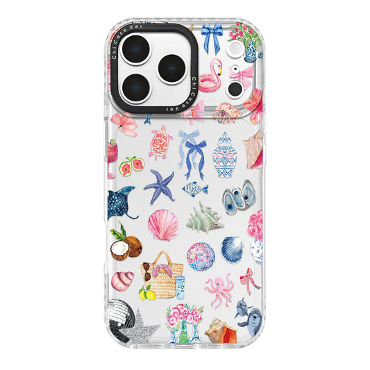 ChiCaseVer for iPhone 17 Pro Case, Tropical Beach Collage Pattern with Shells & Flamingos, Colorful Summery Soft Slim TPU Protec