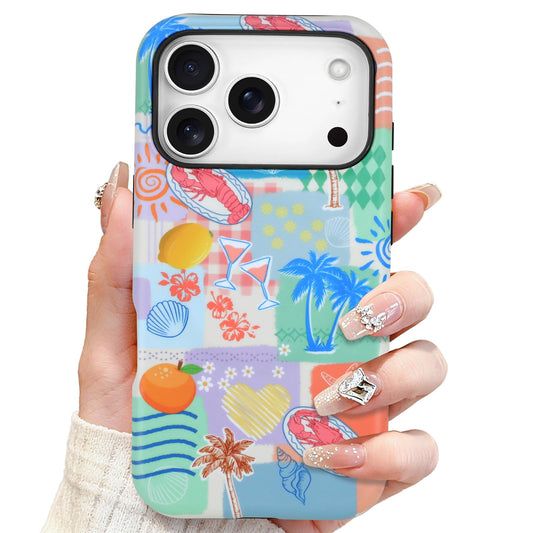 SOKAD Magnetic Beach Collage Phone Case for iPhone 17 Pro Max, Cute Sea Summer Collage Pattern Compatible with Magsafe Matte Pro