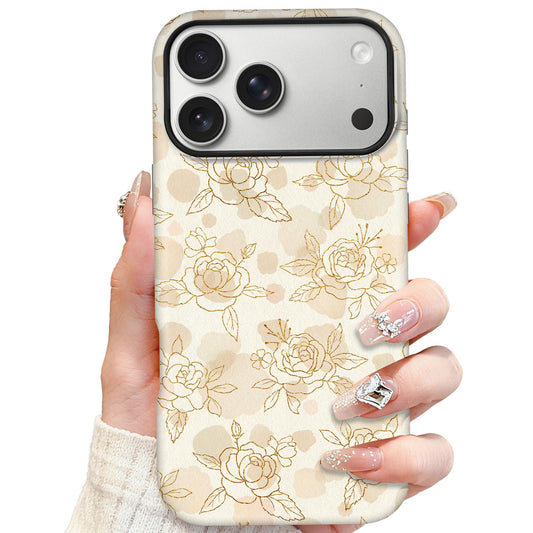 SOKAD Magnetic Floral Phone Case for iPhone 17 Pro Max, Cute Gold Rose Flower Pattern Compatible with Magsafe Matte Protective C