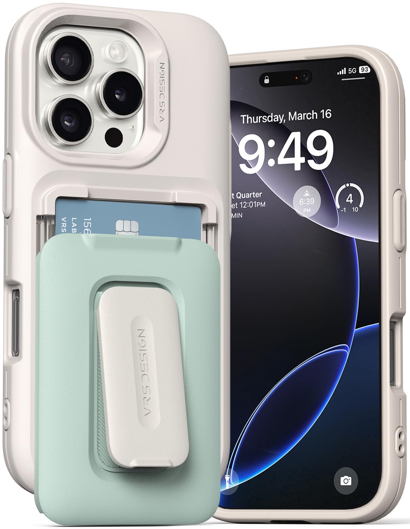 VRS DESIGN Orb Case for iPhone 16 Pro (2024), Premium Card Wallet Case [3 Cards] Durable Built-in Stand Cover Compatible with iP