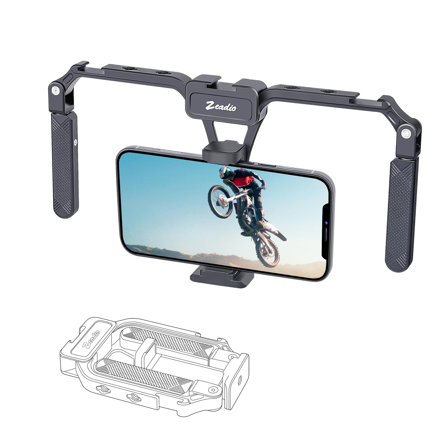 Zeadio Aluminum Smartphone Stabilizer Grip, Foldable Cellphone Video Rig, Filmmaking Vlogging Case, Phone Stabilizer Tripod Moun
