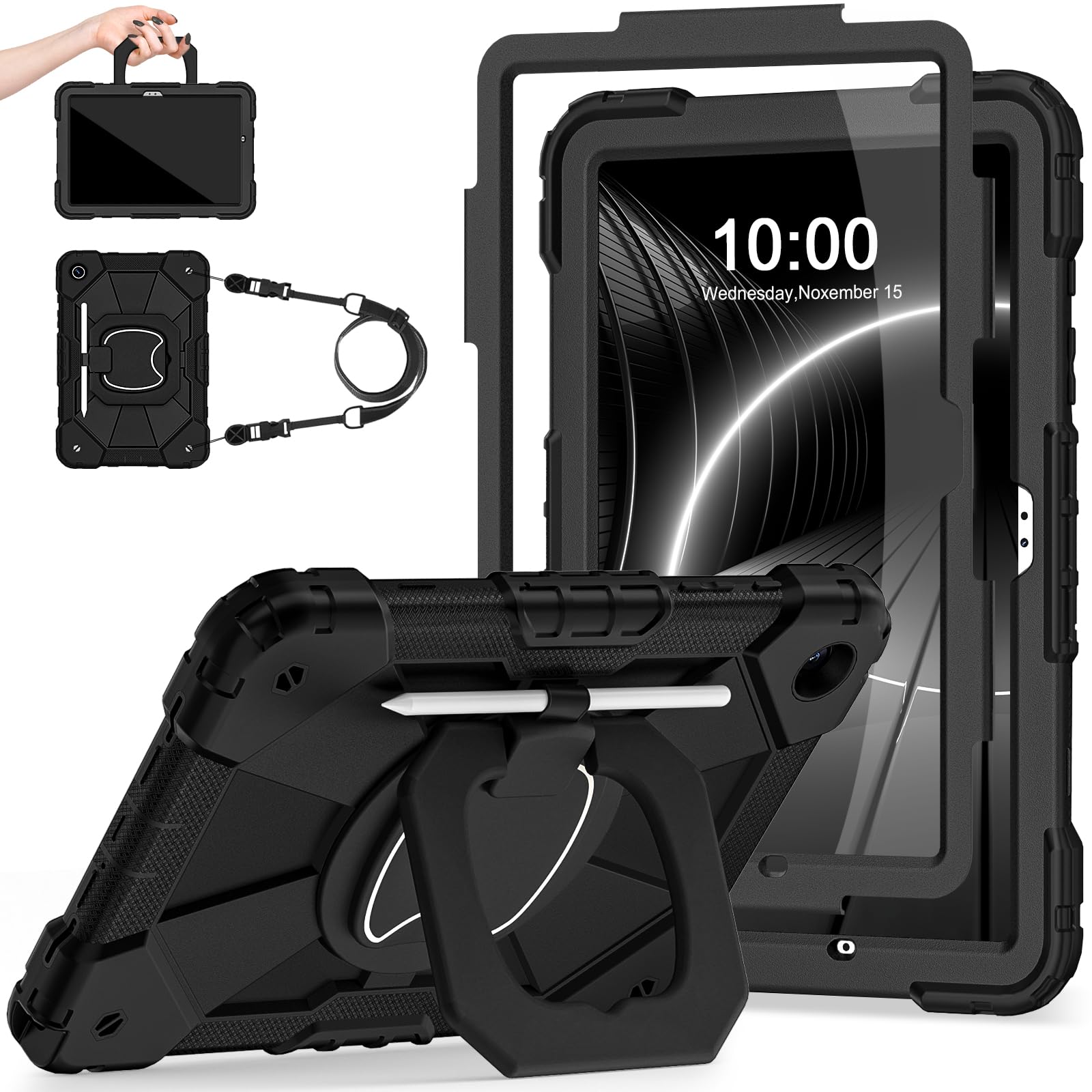 Auizotl Case for Samsung Galaxy Tab A9+/A9 Plus 11 Inch (SM-X210/X216/X218) with Screen Protector/Rotating Stand/Pen Holder,Mili