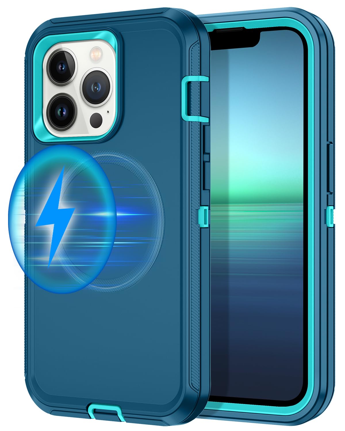 I-HONVA for iPhone 12 Pro Max Case,iPhone 13 Pro Max Case [Compatible with MagSafe] Shockproof 3-Layer Full Body Protection Rugg