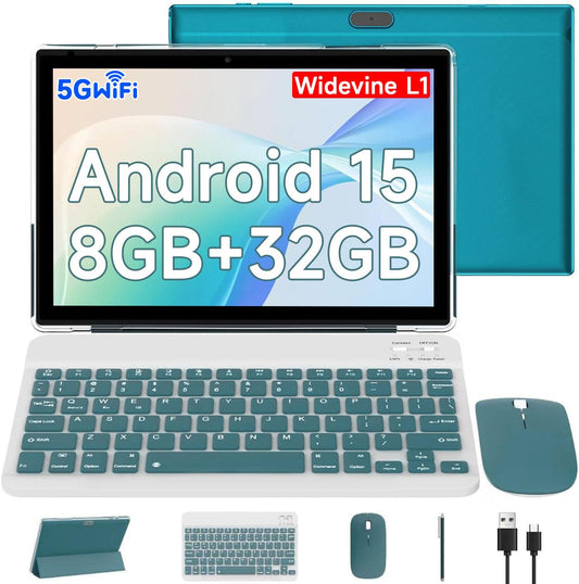 CUPEISI Android 15 Tablet 10.1 Inch 2 in 1 Tablets with Keyboard/Mouse/Case/Stylus, 8GB RAM+32GB ROM (Max 1TB), 1.8Ghz Quad-core