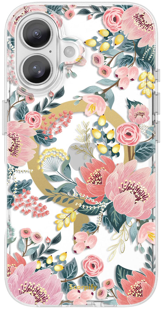 SCORPIFY for iPhone 17 Case [Compatible with MagSafe] with Pink Epiphyllum Floral Design, Cute Clear Flower Magnetic Phone Cover