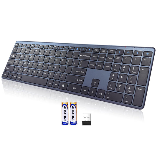 Wireless Keyboard-2.4G Ultra Slim Quiet Full Size USB PC Computer Keyboard,19 Multimedia Keys,Number Pad,Plug&Play,Lag-Free Ergo