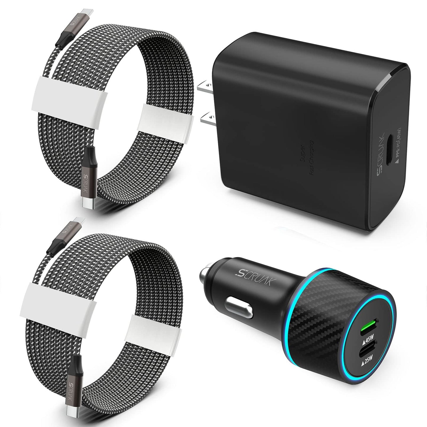 S24 S25 Ultra Charger Type C, SCRUAK 45W PPS Super Fast USB-C Wall/Car Charger for Samsung Galaxy S25 Ultra/S25+/S25/S24 Ultra/S