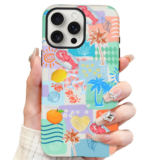 SOKAD Magnetic Beach Collage Phone Case for iPhone 15 Pro, Cute Sea Summer Collage Pattern Compatible with Magsafe Matte Protect