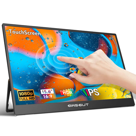 GWSGUT Portable Monitor Touchscreen 15.6 FHD 1080P USB-C HDMI Ultra-Slim Gaming Display, Built-in Stand Speakers HDR IPS,for L