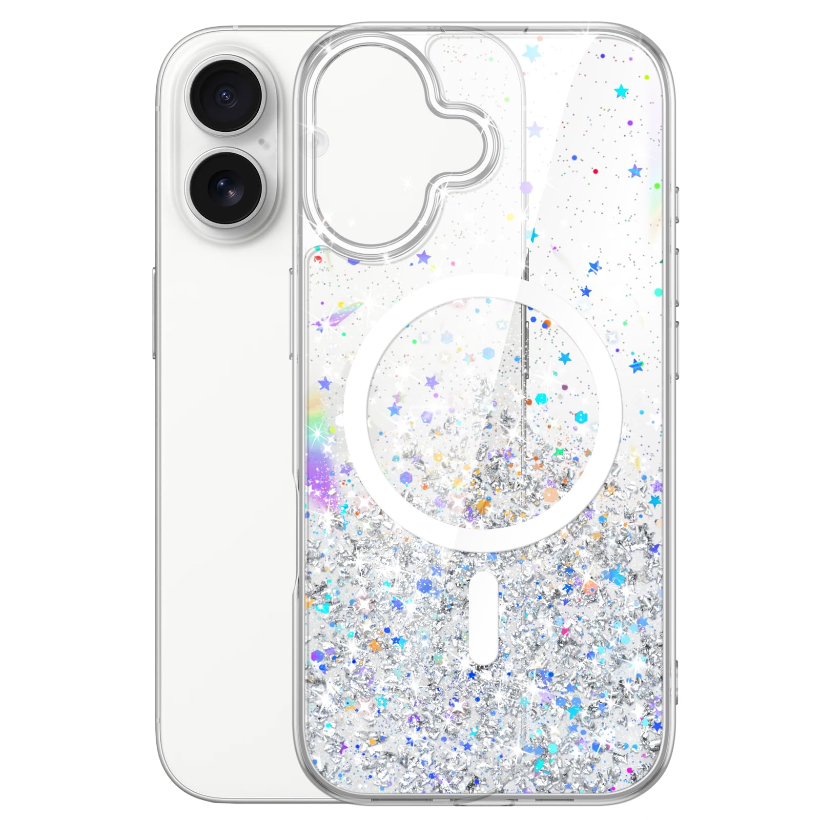 JETech Glitter Case for iPhone 17 6.3-Inch Compatible with MagSafe, Clear Cute Bling Sparkle for Women and Girls, Shiny Shockpro