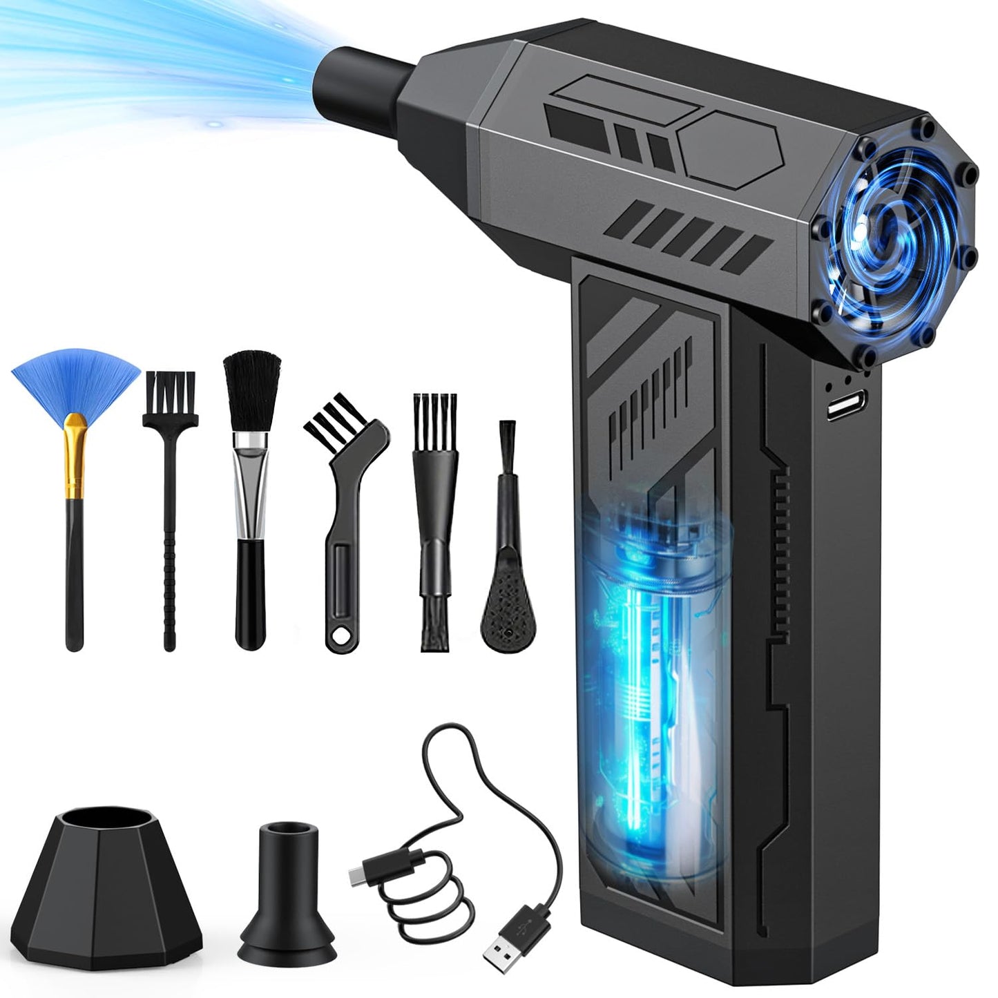 Electric Air Duster 4 Gear Speed Adjustable 130000RPM Blower Cordless Compressed Air Duster,Turbo Fan with Brushless Motor, Idea