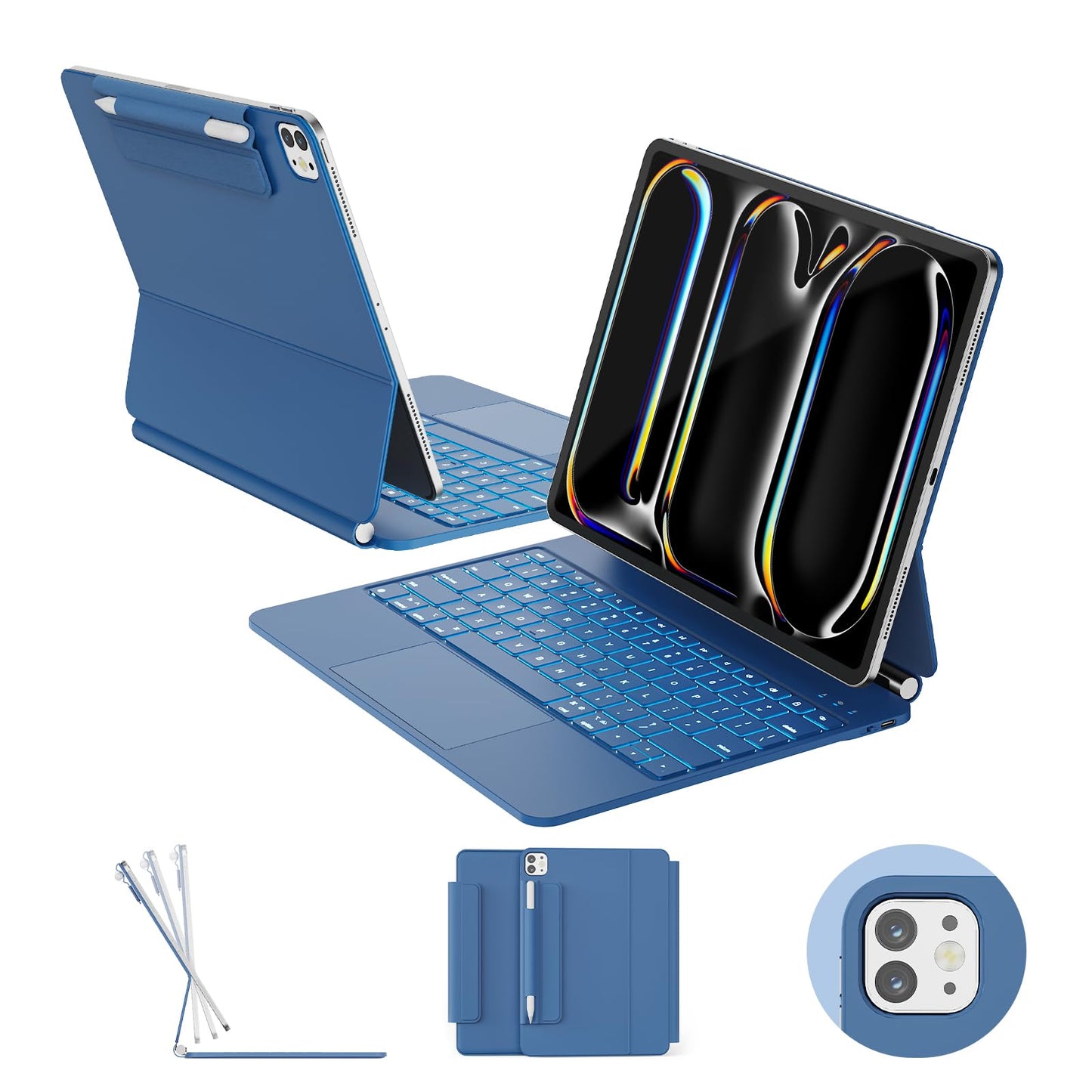 RAYMCRAFT for ipad Pro 13 inch Case with keyboard (M5 2025 / M4 2024), Magic Keyboard with Pencil Buckle, 11 Colors Backlight, S