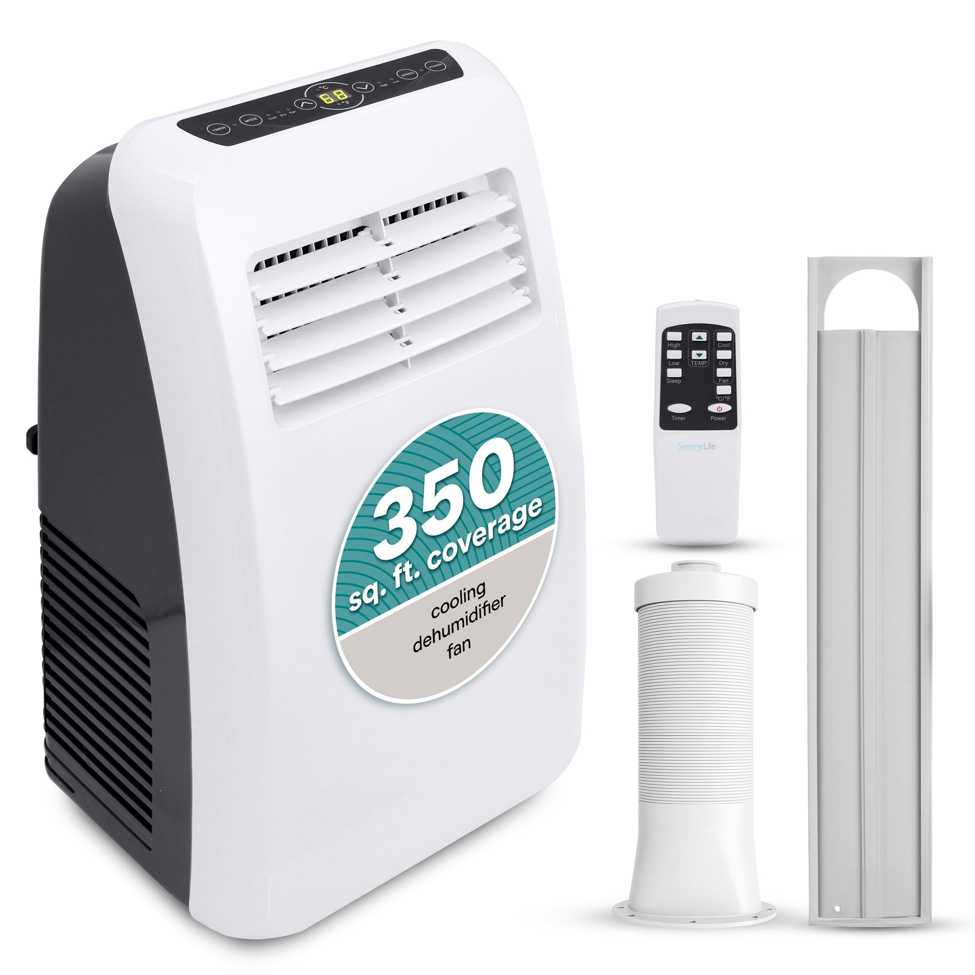 SereneLife 3-in-1 Portable Air Conditioner with Built-in Dehumidifier Function,Fan Mode, Remote Control, Complete Window Mount E