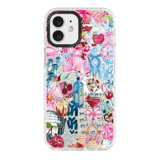 ChiCaseVer for iPhone 12 Case, Cherry Love Collage Pattern with Romantic Notes & Seashells, Festive Soft Slim TPU Protective Cov