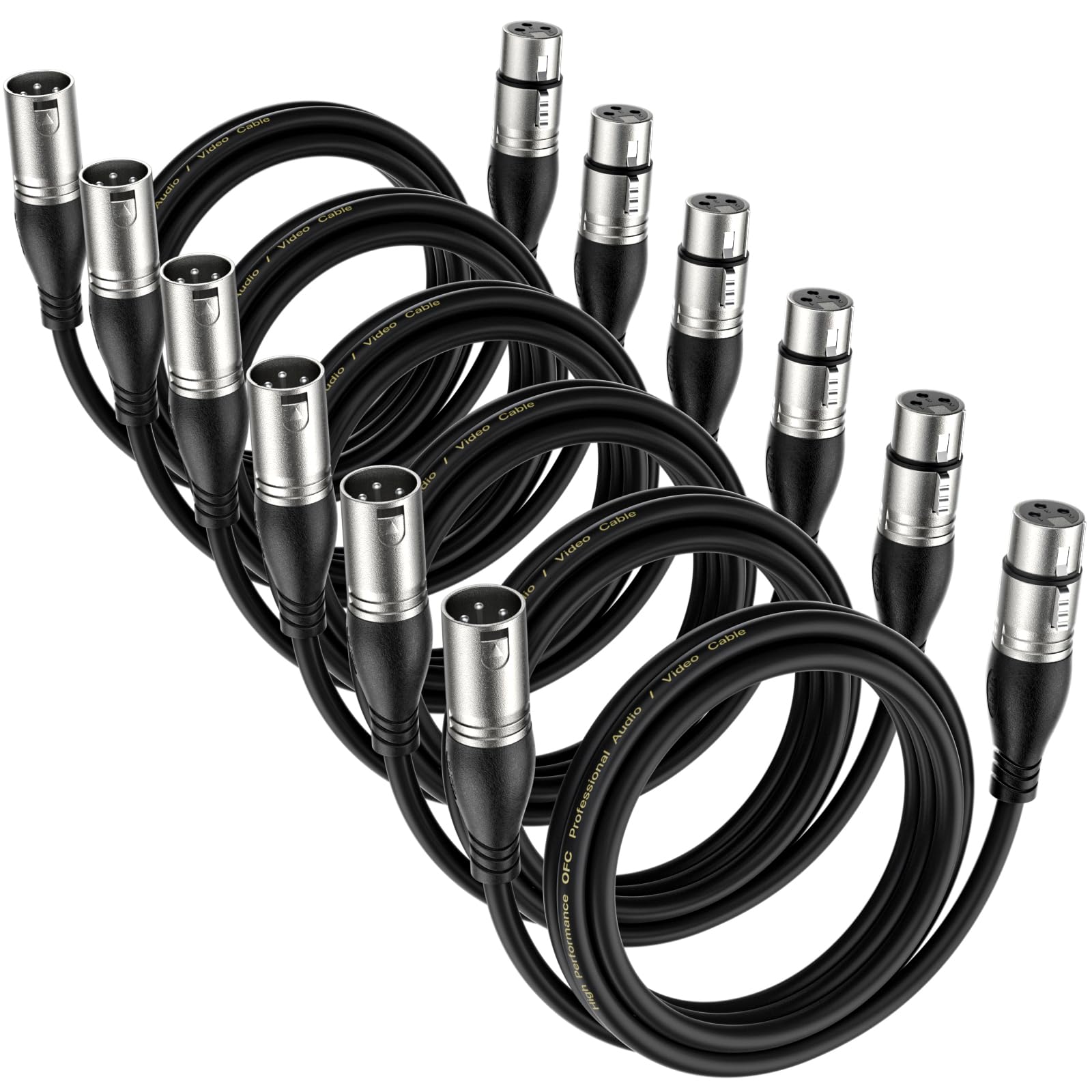 EBXYA XLR Cable 3ft 6 Packs - Premium Balanced Microphone Cable with 3-Pin XLR Male to Female Mic Speaker Cable, Black