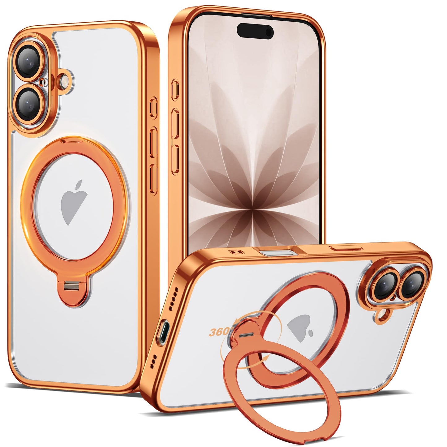AmoraAqua Compatible with iPhone 17 Case with 360 Spin Magnetic Ring Stand [Compatible with Mag-Safe] Full Camera Lens Protector