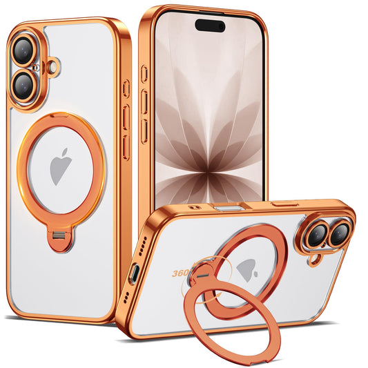 AmoraAqua Compatible with iPhone 17 Case with 360 Spin Magnetic Ring Stand [Compatible with Mag-Safe] Full Camera Lens Protector