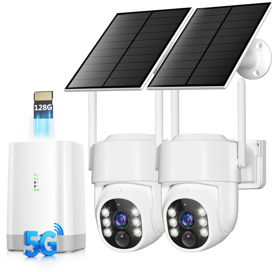 Security Cameras Wireless Outdoor 5G& 2.4G, No Subscription, 2 Cam-Kit,4MP Solar Powered Home Security Cameras System With 360PT