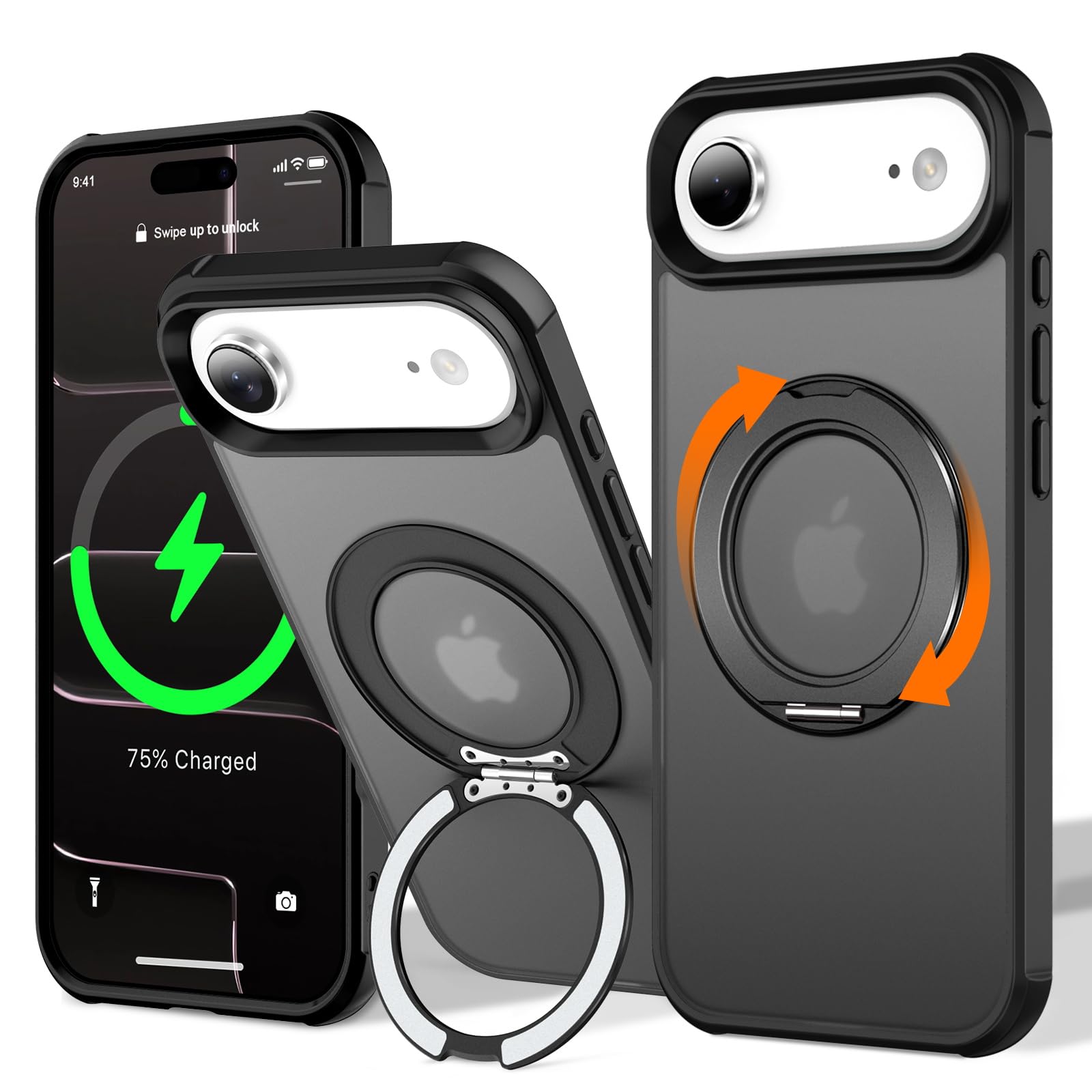 UMIONE 360 Rotatable Magnetic Ring Design for iPhone 17 Air, Built-in Invisible Loop Stand, Compatible with Magsafe, Translucent