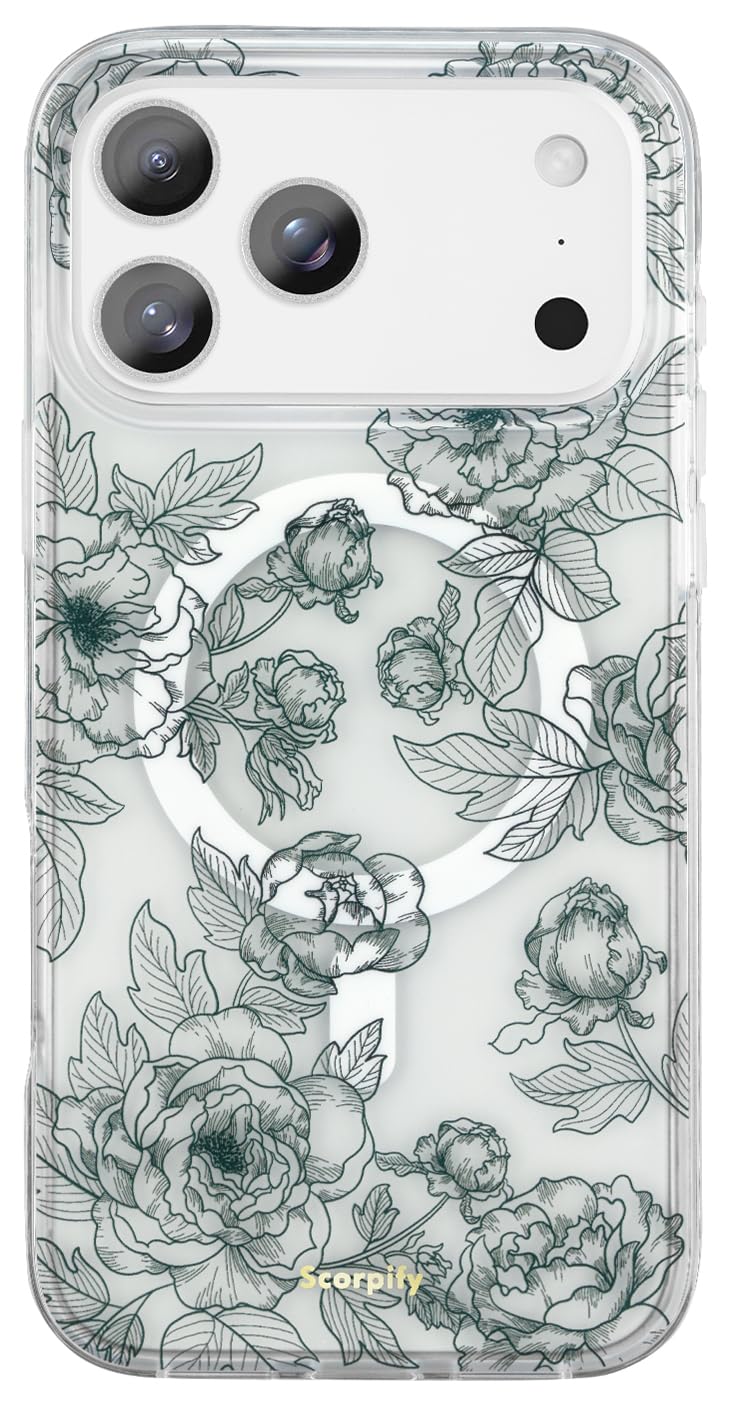 SCORPIFY for iPhone 17 Pro Case [Compatible with MagSafe] with Matte Queen of Flower Floral Design, Cute Clear Magnetic Phone Co