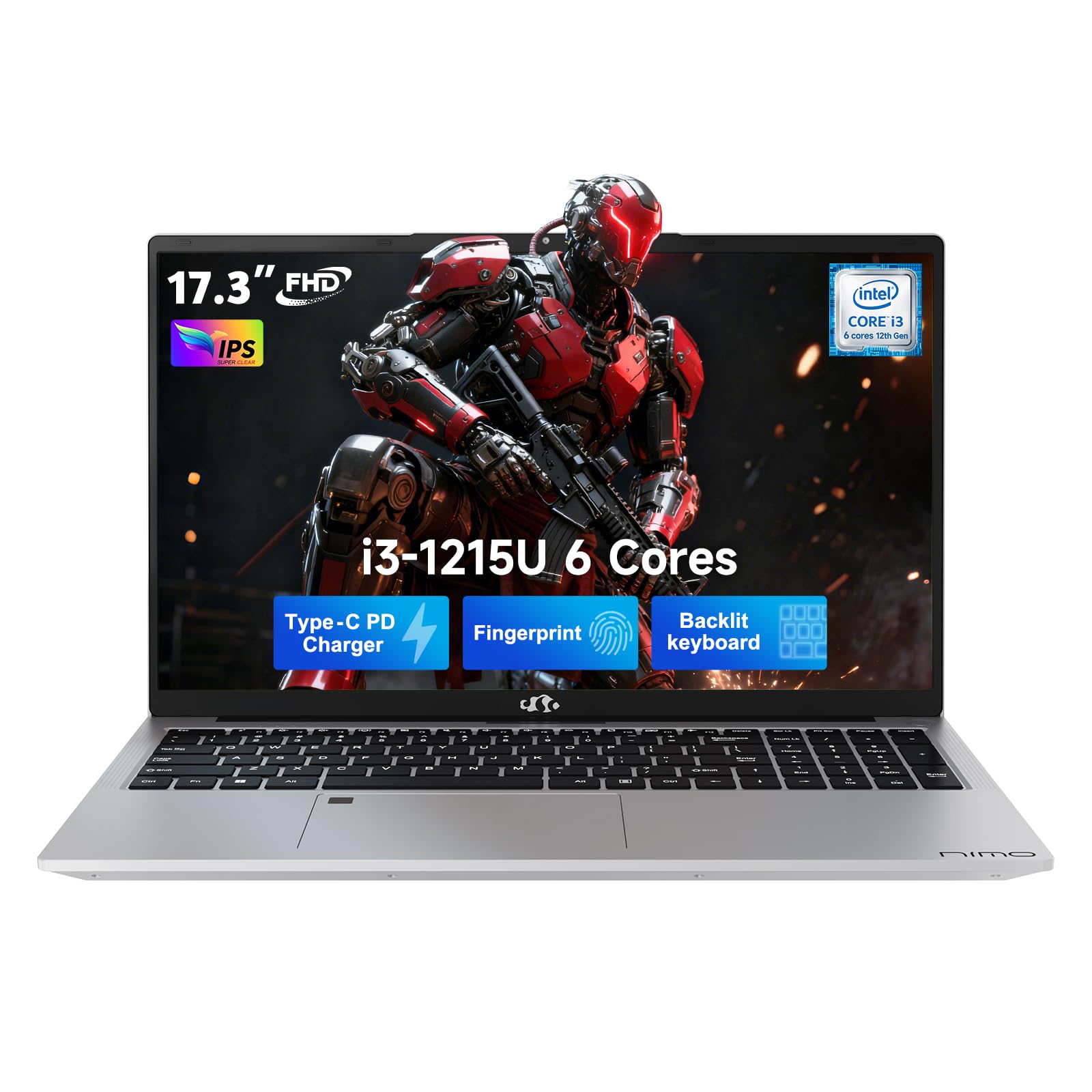 NIMO 17.3 FHD IPS Laptop, Intel Core i3-1215U (Beats i5-1135G7 Class), 16GB RAM, 512GB SSD, Windows 11 Home, Wi-Fi 6, Backlit Ke