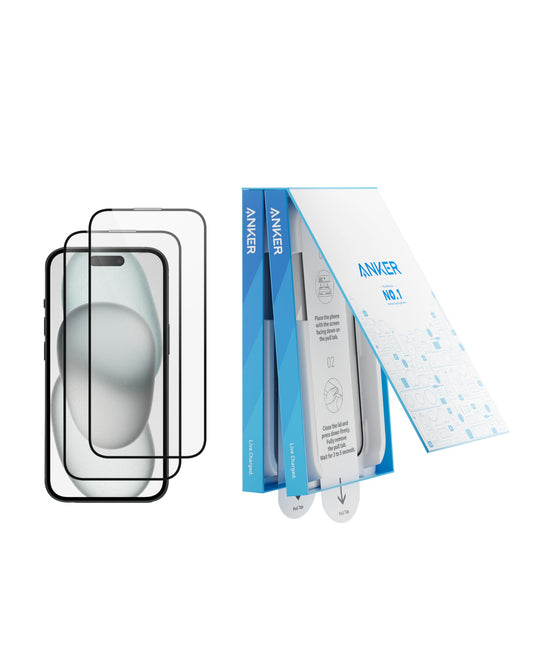 Anker Screen Protector for iPhone 15 Plus, Bubble-and-Dust-Free iPhone HD Tempered Glass, Durable and Drop-Proof with 9H Hardnes