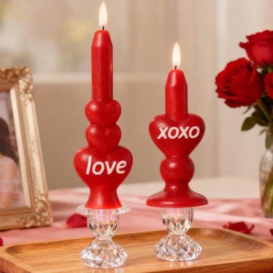WDS WONDROUS Flameless Heart Candles Set of 2, Red LED Valentine s Day Candles - Battery Operated Love & XOXO Heart Shaped Cand
