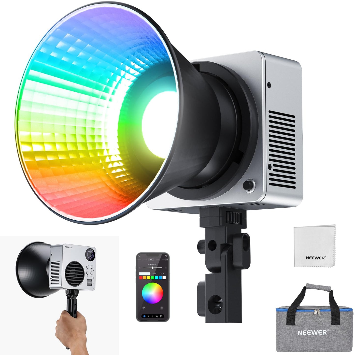 NEEWER HB80C 80W RGBWW LED Video Light with 72Wh Battery & 100W PD Fast Charging, 10400lux/m Brightness, 2500K-7500K CCT, 18 Lig
