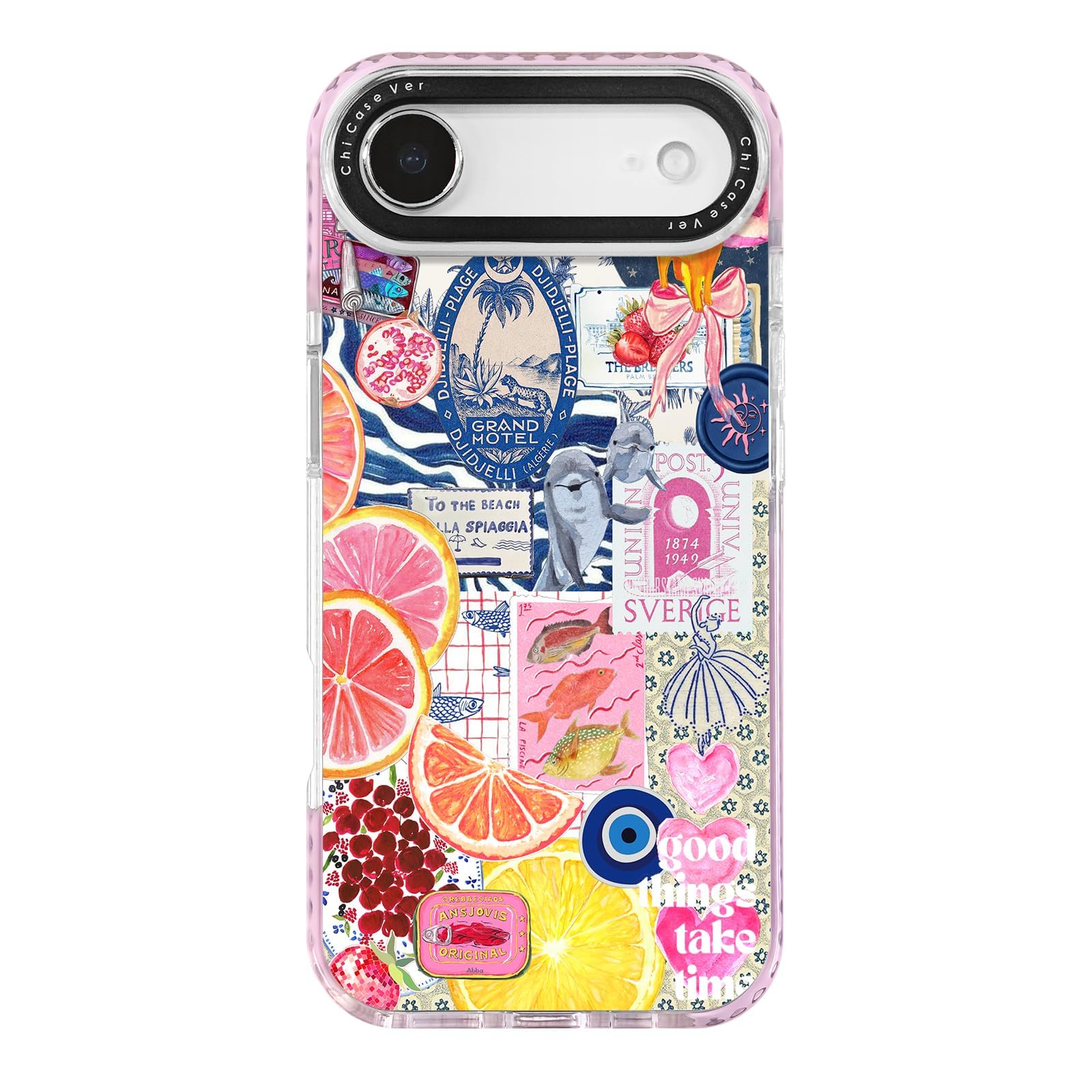 ChiCaseVer for iPhone Air Case,Expressive Y2K Citrus Coastal Sea Vintage Collage Design Blue Art Trendy Pattern Aesthetic Style,