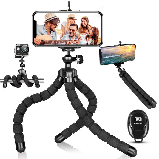 pangshi Phone Flexible Tripod - Portable Adjustable Mini Tripod with Wireless Remote for iPhone & Android, Black