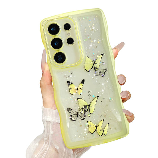 UEEBAI Wave Butterfly Case for Samsung Galaxy S24 Ultra Case, Pretty Bling Star Butterfly for Women Cute Shiny Glitter Phone Cov